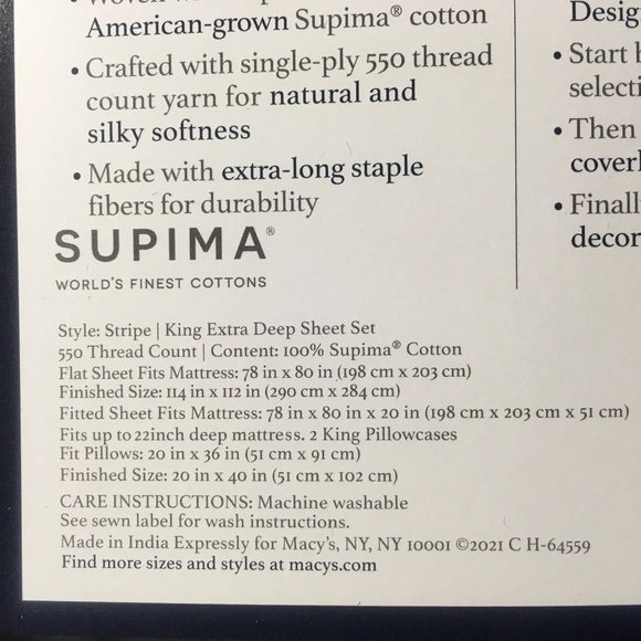 new BLACK STRIPE Charter Club Damask 550TC 100% Cotton KING EXTRA DEEP Sheet Set - Picture 4 of 13